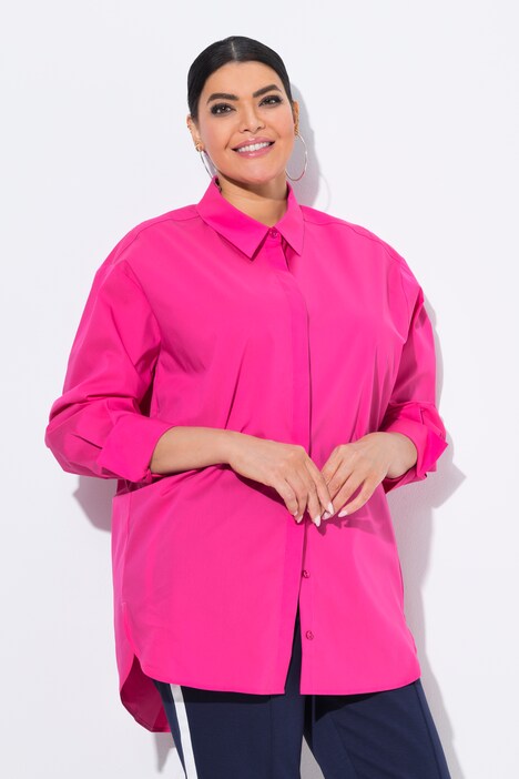 Shirtblouse, knopen van parelmoer, oversized, overhemdkraag, lange mouwen