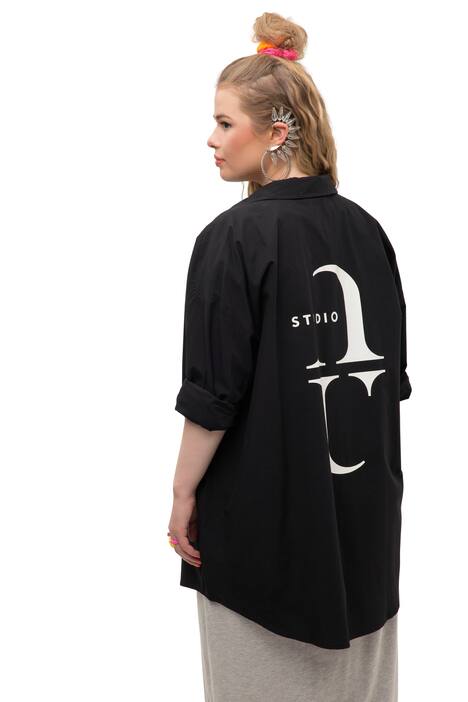Košilová halenka, oversize, límeček, dlouhé rukávy, logo