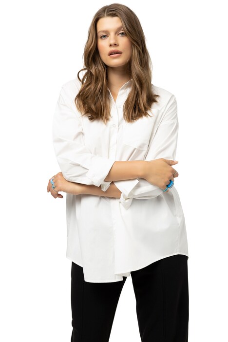 Košilová halenka, oversize, límeček, dlouhé rukávy, logo