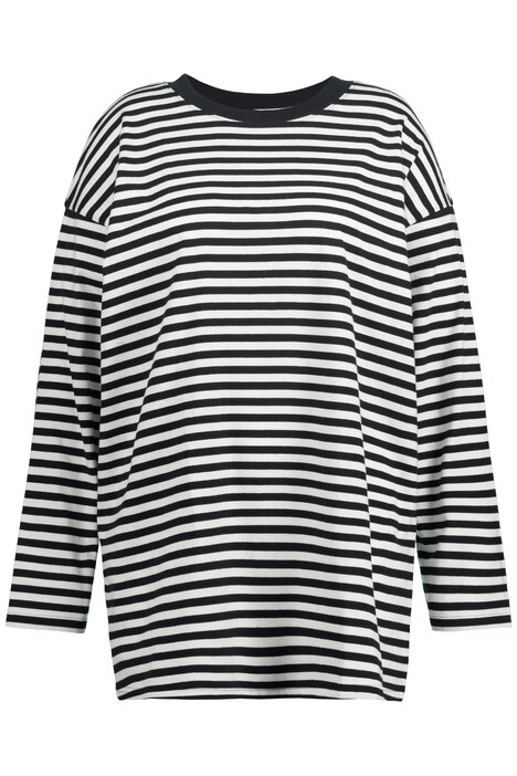 Tričko s dlouhými rukávy, oversize, proužky, kulatý výstřih