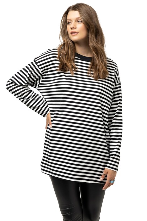 Tričko s dlouhými rukávy, oversize, proužky, kulatý výstřih