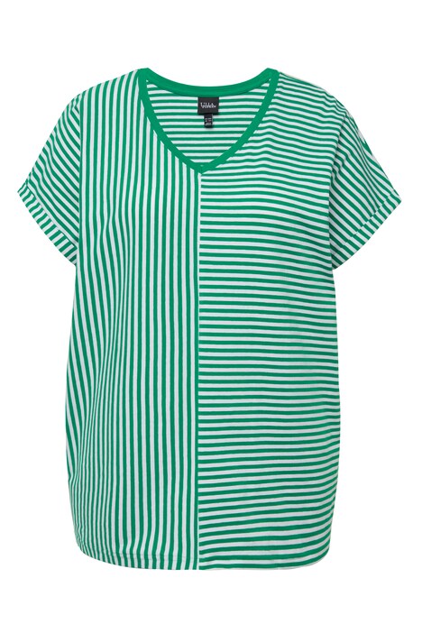Tričko, pruhy, oversize, výstřih do V, krátké rukávy