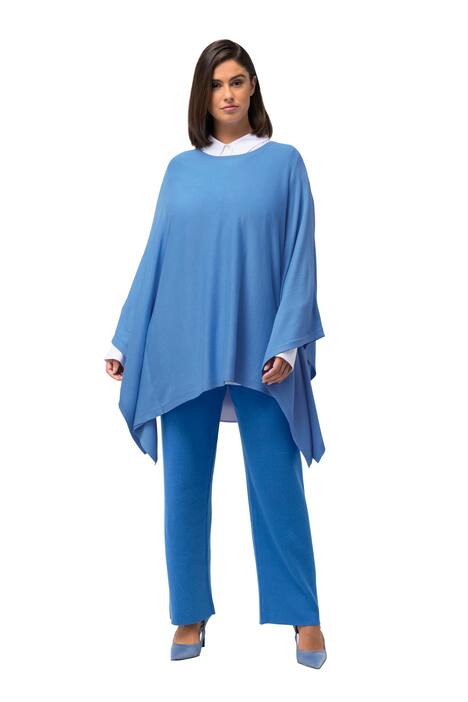 Pletená pelerína, oversize, kulatý výstřih, dlouhé rukávy