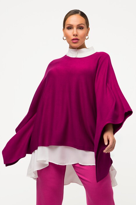 Strikket kappe, oversized, rund hals, lange ermer