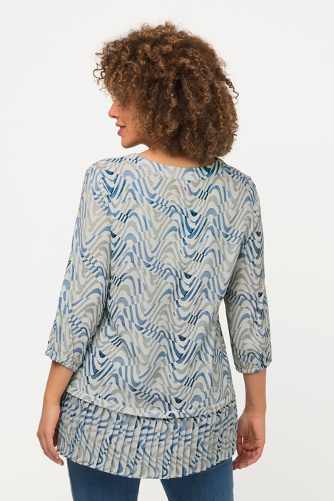 blouse, golven, A-lijn, plissé-zoom, 3/4-mouwen