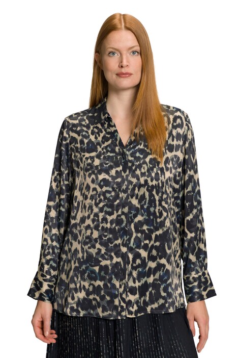 Saténová halenka, leopardí design, límeček, dlouhé rukávy
