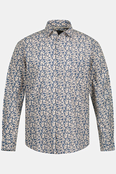 Camisa floral, manga larga, cuello inglés, ajuste moderno