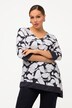 shirt, floraal dessin, puntzoom, V-hals, 3/4-mouwen