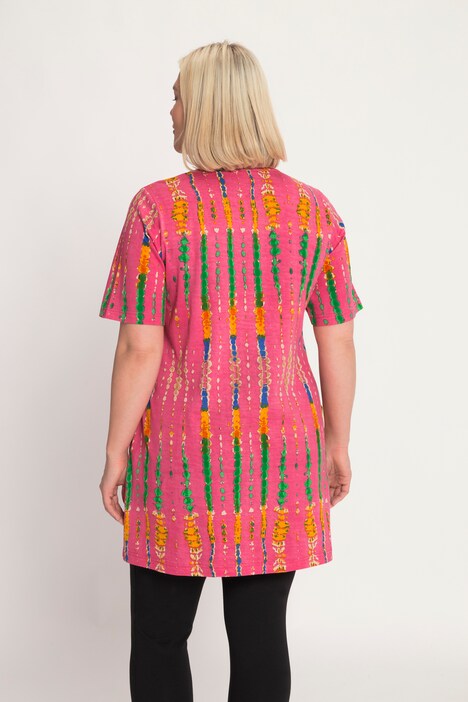 Print V-Neck Pocket Cotton Knit Tunic