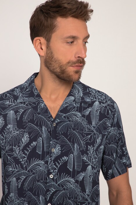 Camicia da spiaggia con mezze maniche, stampa tropicale e colletto alla cubana