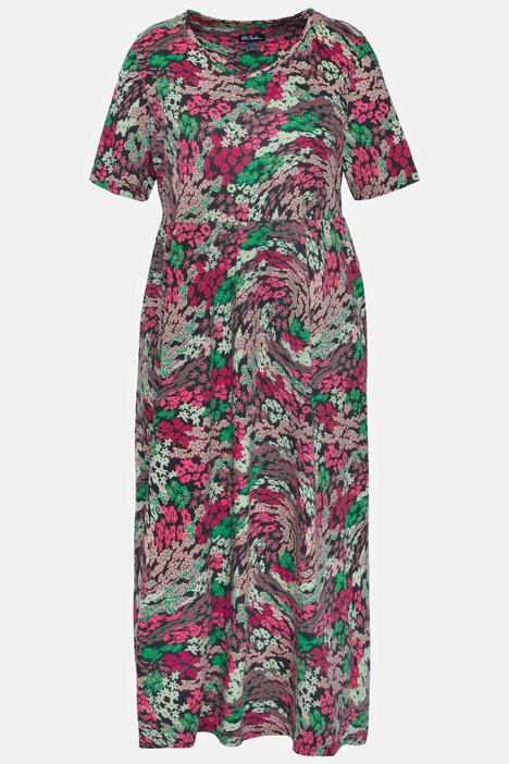 Jerseykleid, bedruckt, A-Linie, V-Ausschnitt, Halbarm