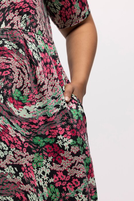 Jerseykleid, bedruckt, A-Linie, V-Ausschnitt, Halbarm