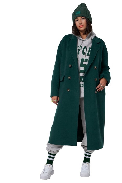 Vlněný kabát, oversize, klopy, dvouřadá knoflíková léga