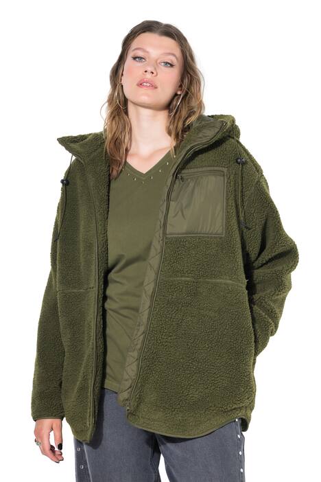 Teddy bunda, oversize, kapuce, dlouhé rukávy