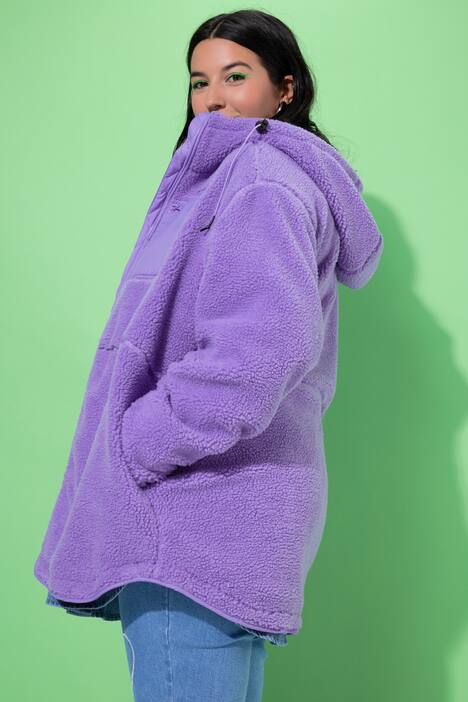 Teddy jas, oversized, capuchon, lange mouw