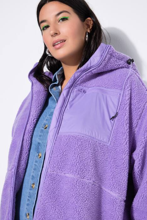 Teddy jas, oversized, capuchon, lange mouw