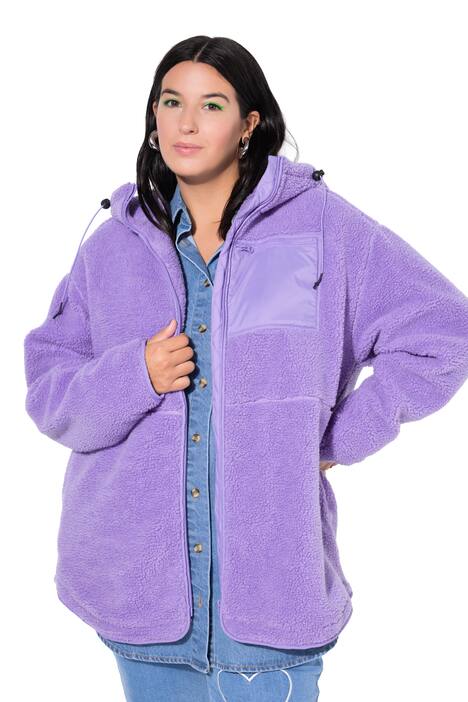 Teddy bunda, oversize, kapuce, dlouhé rukávy
