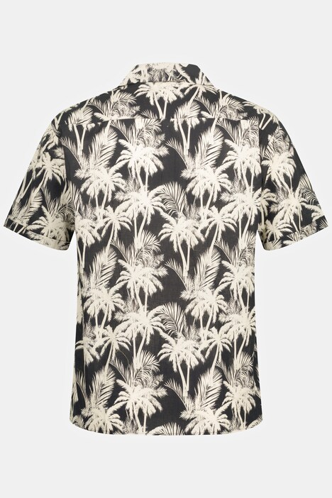 Camisa, playera, media manga, mezcla de lino, estampado tropical, cuello cuba