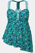 Asymmetric Pointed Hem Pomegranate Print One Piece Swimsuit