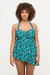 Asymmetric Pointed Hem Pomegranate Print One Piece Swimsuit