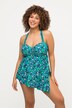 Asymmetric Pointed Hem Pomegranate Print One Piece Swimsuit