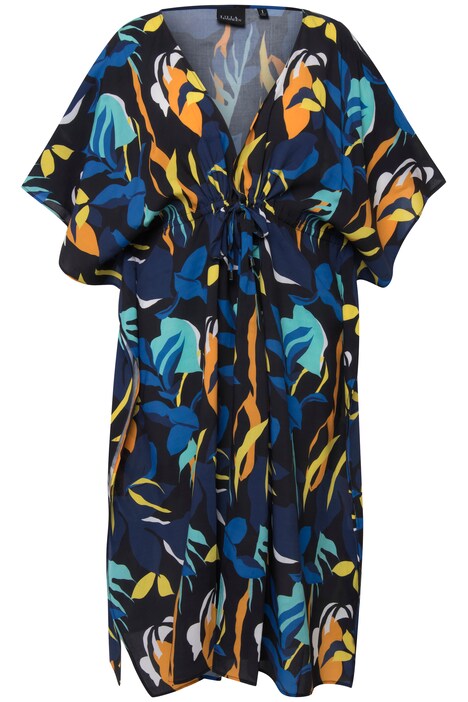 Kaftan, lístky, otevřený střih, vázací pásek, krátké rukávy