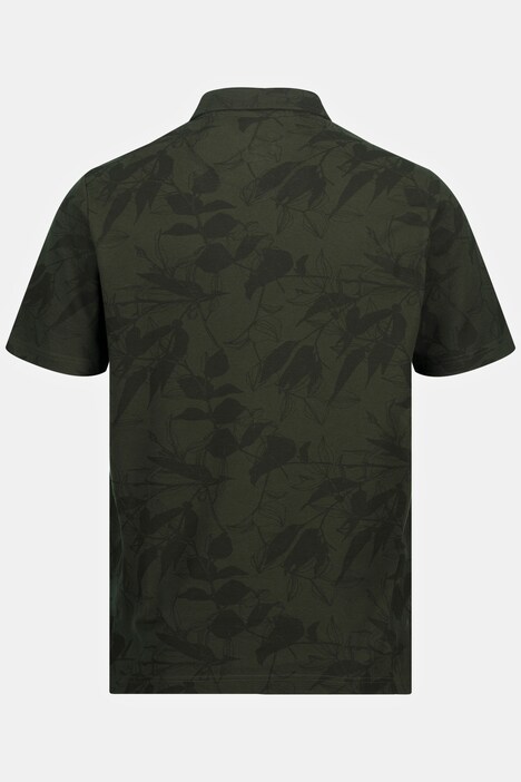 Polo shirt, short sleeve, piqué, floral print, concealed button band