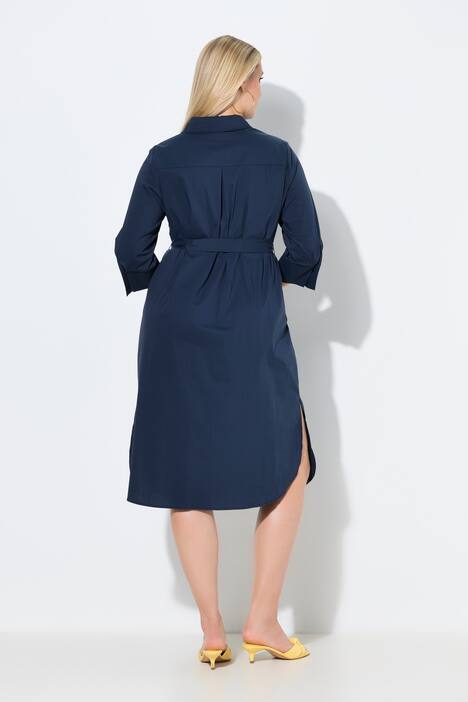 Robe chemisier à coupe évasée, manches 3/4 et ceinture