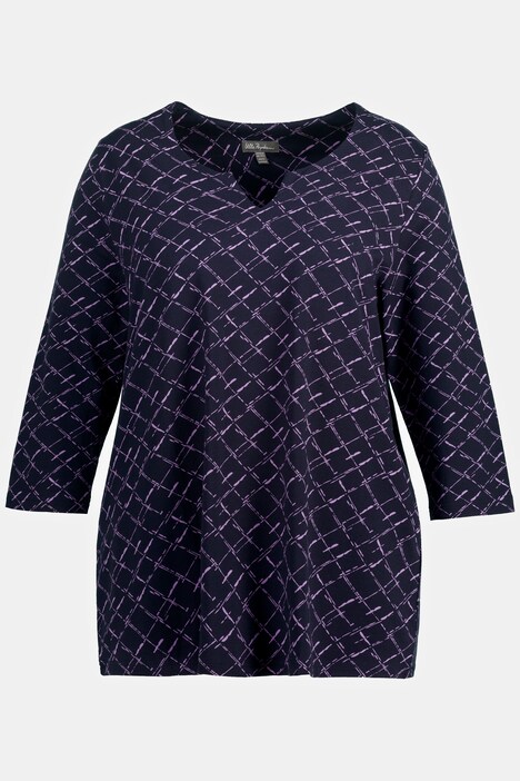 T-shirt, ternet, A-form, tunikaudskæring, 3/4-lange ærmer