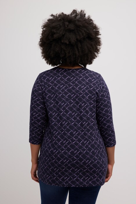 T-shirt, ternet, A-form, tunikaudskæring, 3/4-lange ærmer