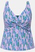 Tankini, haut plus long. Bonnets souples. Imprimé lupins et drapé.
