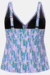 Tankini, haut plus long. Bonnets souples. Imprimé lupins et drapé.