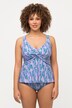 Tankini, haut plus long. Bonnets souples. Imprimé lupins et drapé.