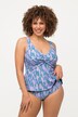 Tankini, haut plus long. Bonnets souples. Imprimé lupins et drapé.