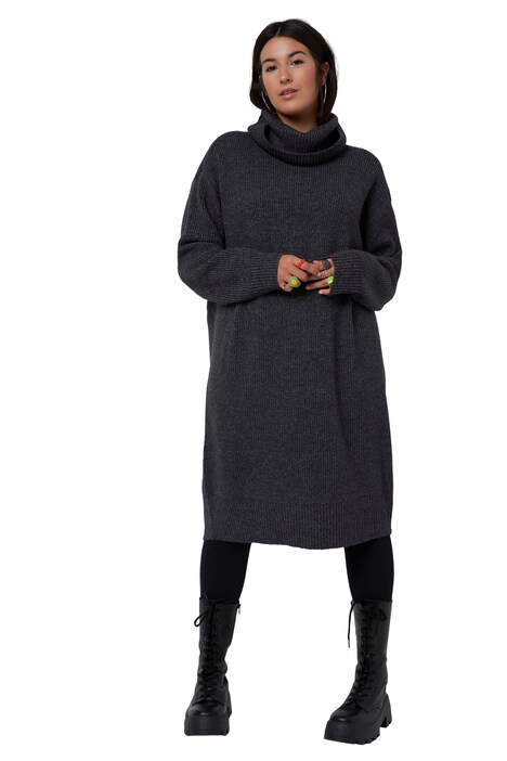 Úpletové mini šaty, oversize, rolákový límec, dlouhé rukávy