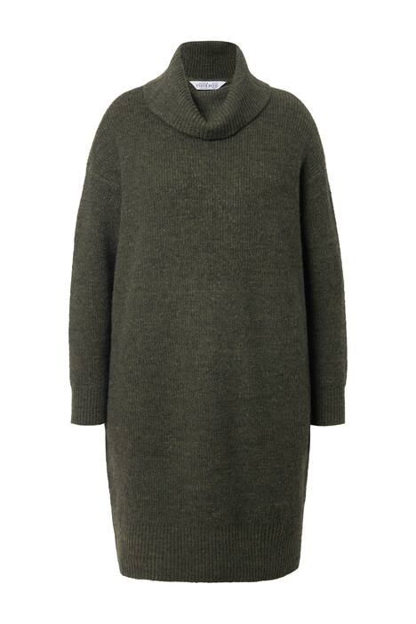 Úpletové mini šaty, oversize, rolákový límec, dlouhé rukávy