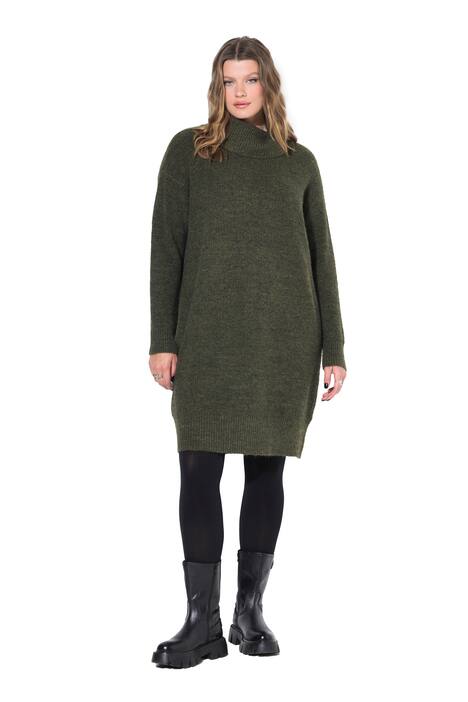 Úpletové mini šaty, oversize, rolákový límec, dlouhé rukávy
