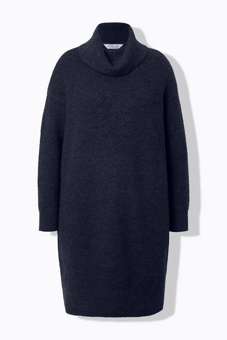 Strikkjole, oversized med rullekrave og lange ærmer