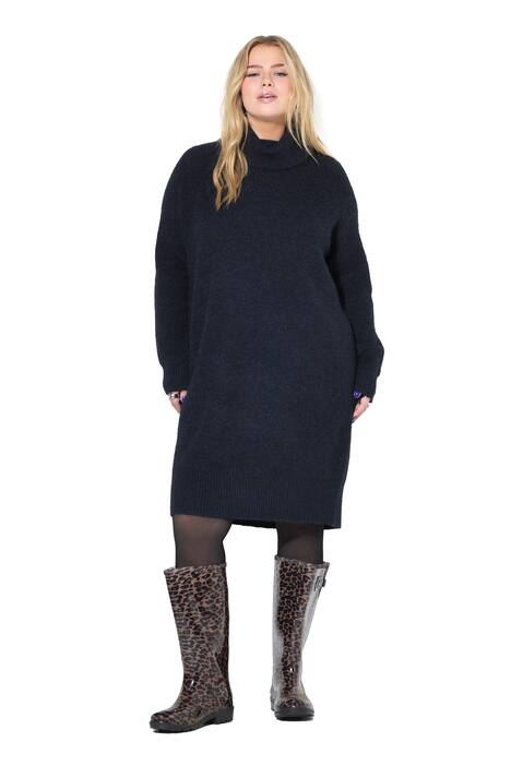 Úpletové mini šaty, oversize, rolákový límec, dlouhé rukávy