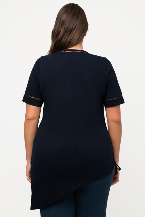 T-shirt long avec ruban à fronces, col en V et manches courtes, coton bio