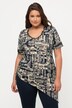 longline shirt, gerimpelde band, V-hals, korte mouwen, biologisch katoen