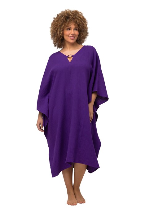 Kaftanové šaty, ozdobný kruh, oversize, výstřih do V, dlouhé rukávy