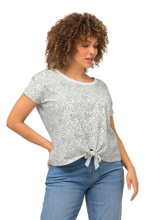 Zkrácený top, oversize, puntíky, kulatý výstřih, hrníčkové rukávy
