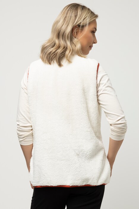Teddyfleece-Weste, Stehkragen, Zipper, ärmellos