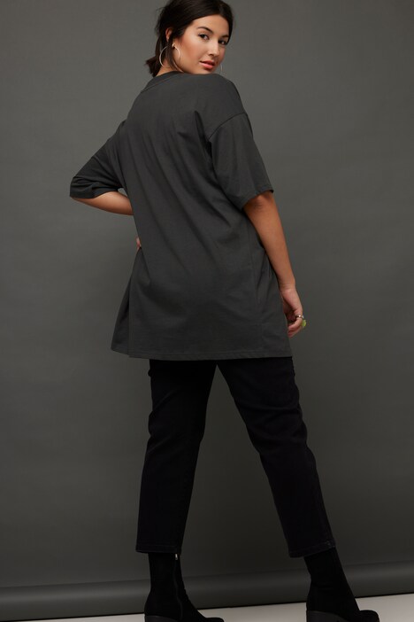 T-Shirt, oversized, Zahlen Print, Rundhals, Halbarm