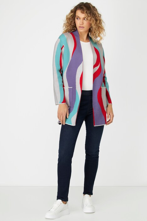 Strickjacke, Identity, Jacquard-Wellenmuster, offene Form