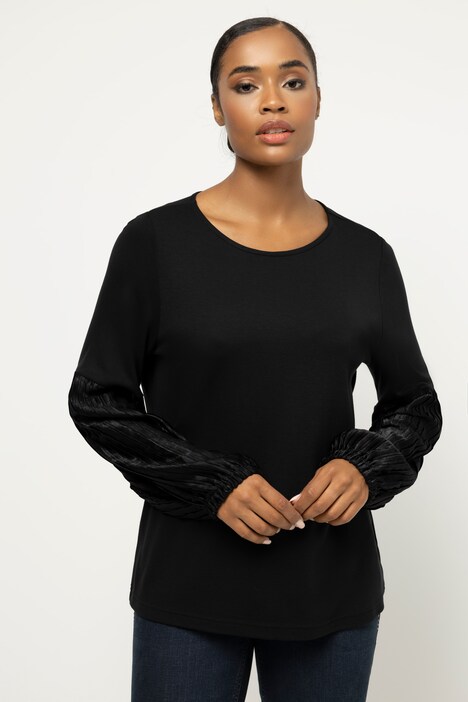 Shirt, plissierter Langarm, Rundhals