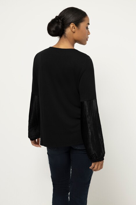 Shirt, plissierter Langarm, Rundhals