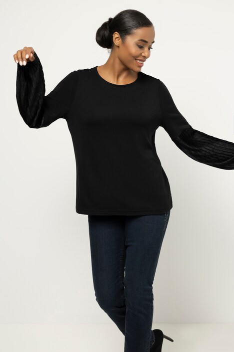 Shirt, plissierter Langarm, Rundhals