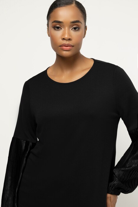 Shirt, plissierter Langarm, Rundhals